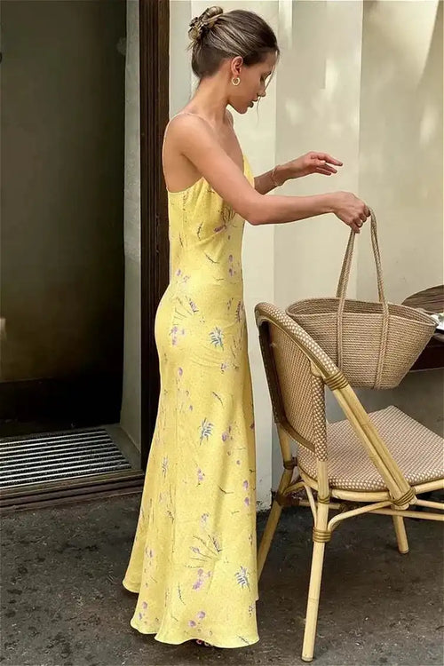 Casual Yellow Print Spaghetti Strap Floral Dress image 2