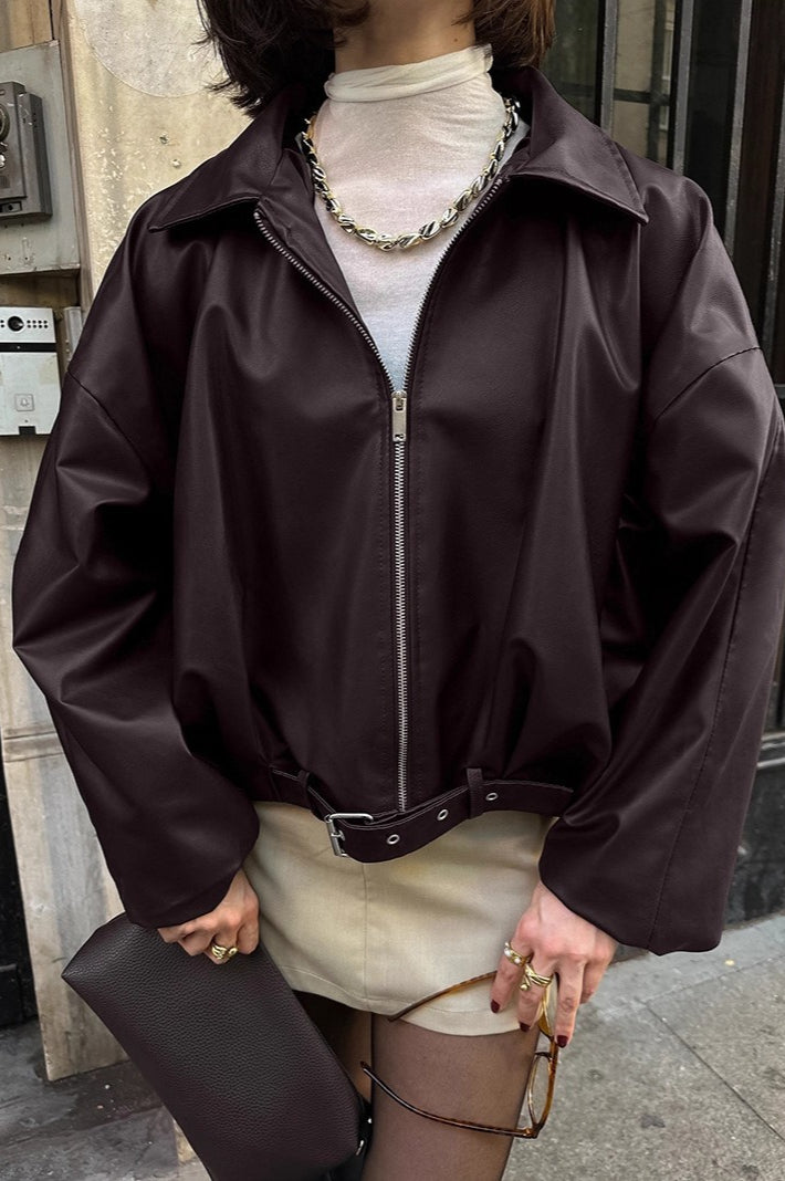 Brown Retro Biker Leather Jacket image 4