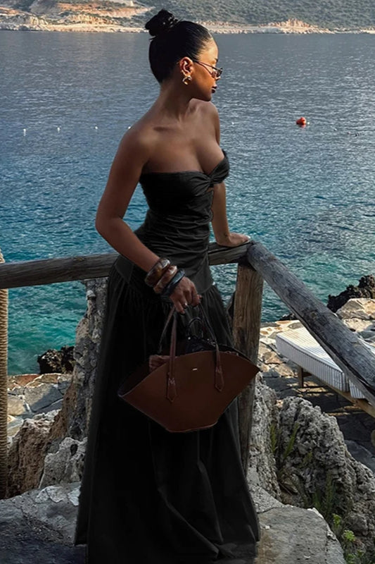 Mesh Strapless Hollow Colorblock Maxi Dress image 5