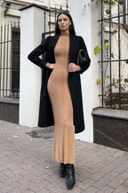 Elegant High Neck Striped Sweater Dress image 7