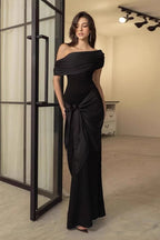 Chic Satin Draped Neck Sheath Formal Dress image 5