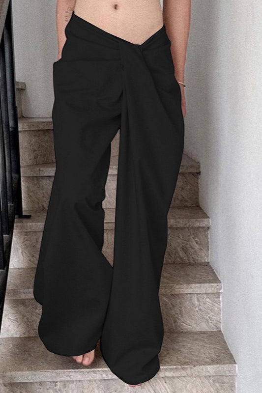 Asymmetrical Twist Solid Wide Leg Pants image 5