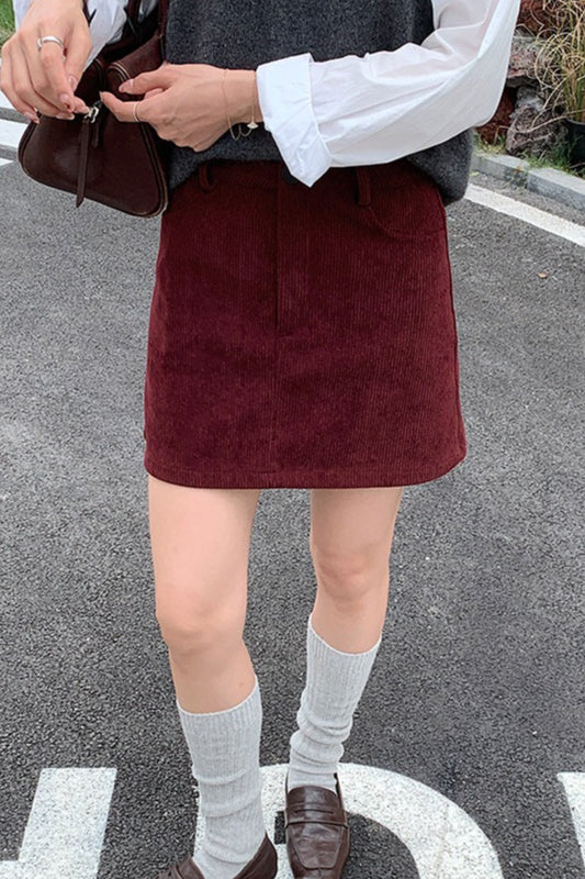 Corduroy High Waist A-Line Skirt image 6