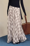 Gentle Style Draped Slim Plaid Maxi Skirt image 1