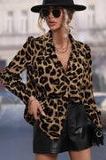 Leopard Print Slim Fit Bubble Sleeve Blouse image 1