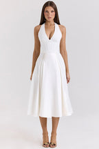 Elegant Deep V Halter Backless Maxi Party Dress image 1