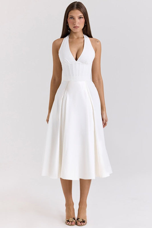 Elegant Deep V Halter Backless Maxi Party Dress image 1