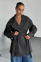 Vintage Suede Lapel Tie Waist Jacket Coat image 12