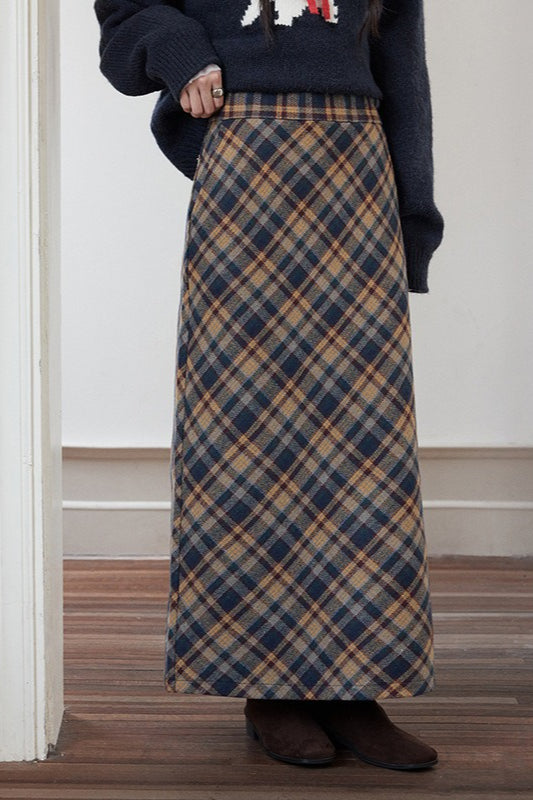 Vintage High-Waist Plaid Pencil Skirt image 1