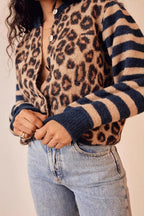Leopard Print Contrast Cardigan Sweater image 5