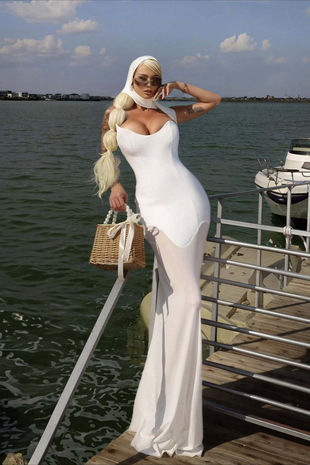 Draped Tie Sexy Mesh Patch Tube Prom Dress image 6