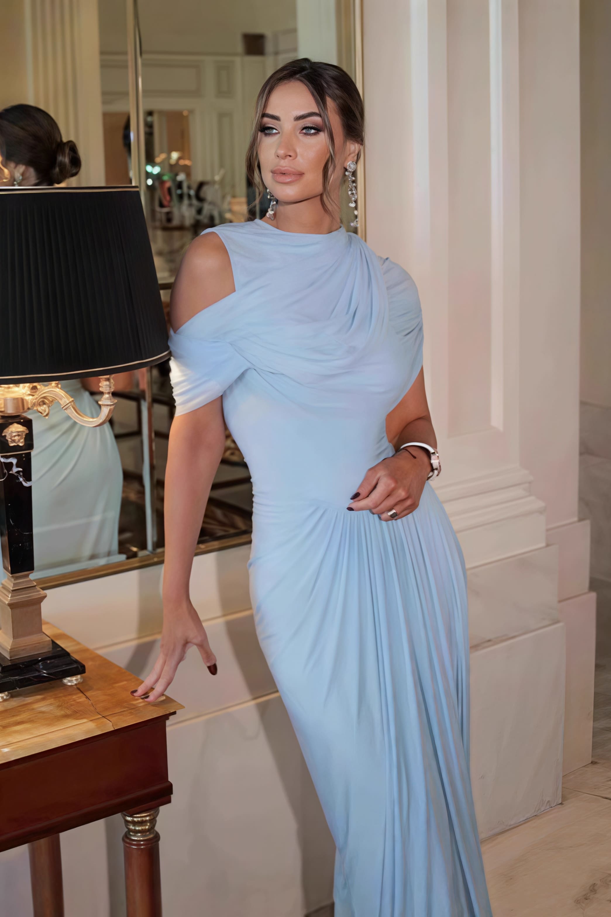 Shawl Ruched Solid Elegant Maxi Dress image 2