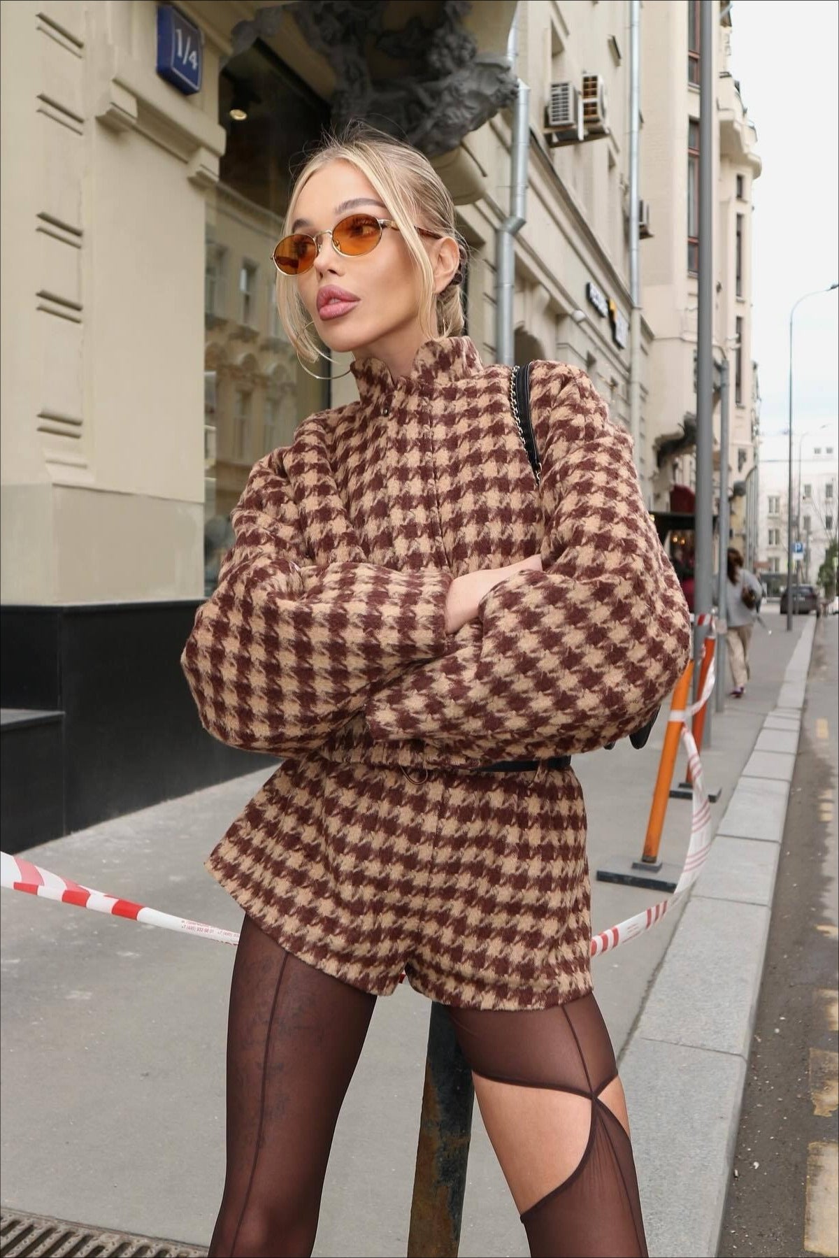 Vintage Houndstooth Zip Jacket and Shorts Two Piece Set image 2