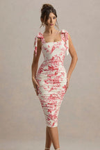 Vintage Floral Print Ruched Maxi Dress image 1