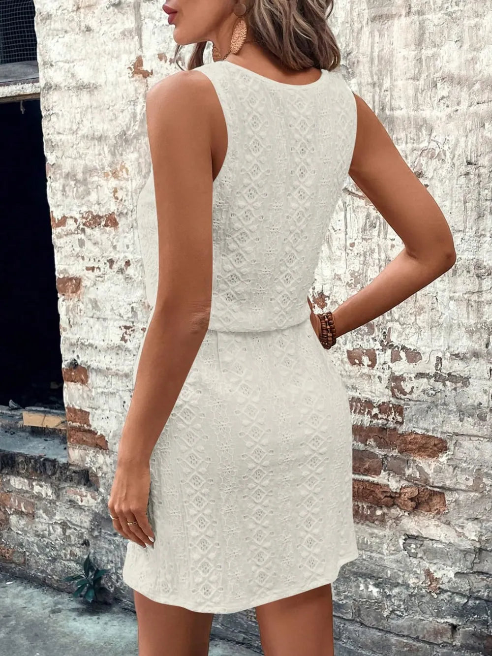 Rosalie Eyelet Dress detail view styled for Avrienne