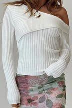 Fitted Off-Shoulder Ribbed Knit Sweater image 3