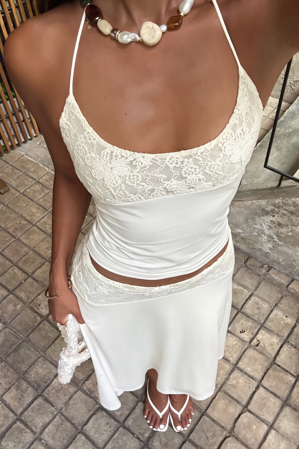 Elegant Lace Trim Cami Top High Rise Asymmetric Skirt Sets image 6
