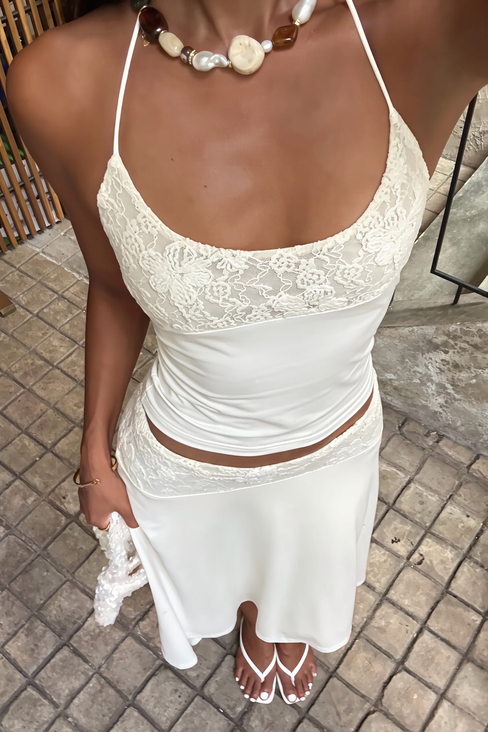Elegant Lace Trim Cami Top High Rise Asymmetric Skirt Sets image 6