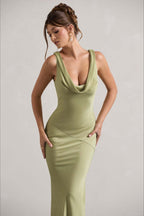 Satin Cowl Neck Fishtail Party Dress image 16