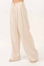 Joelle Linen Trousers detail view styled for Avrienne