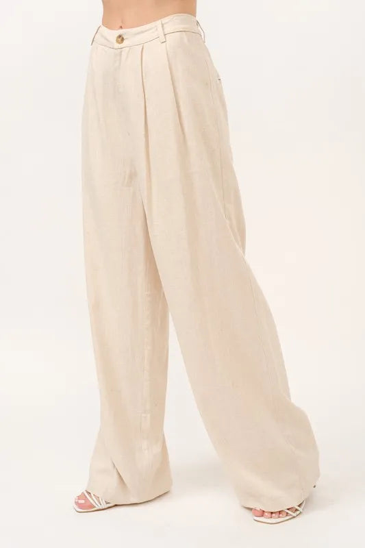 Joelle Linen Trousers detail view styled for Avrienne
