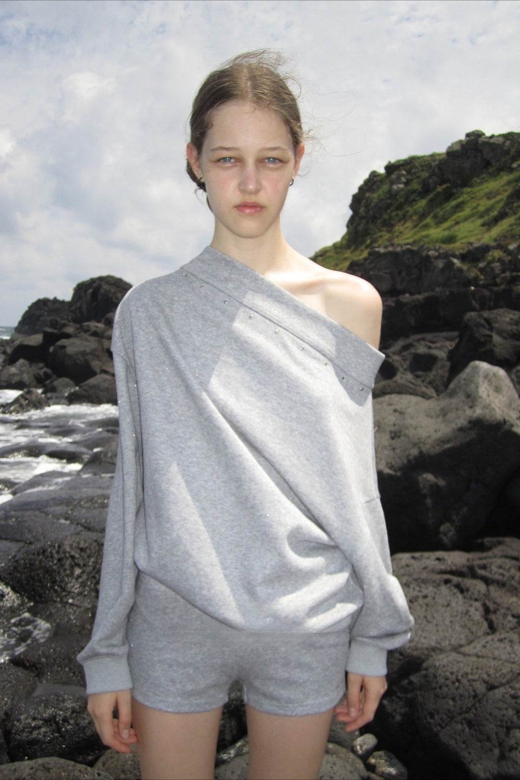 Studded Off Shoulder Long Sleeve Sweatshirt image 1