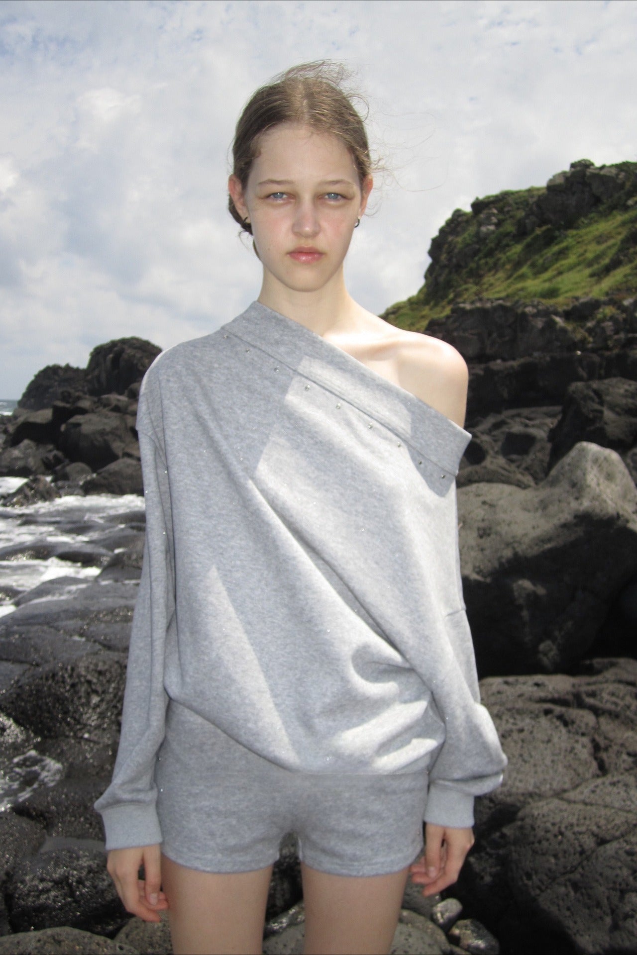 Studded Off Shoulder Long Sleeve Sweatshirt image 1