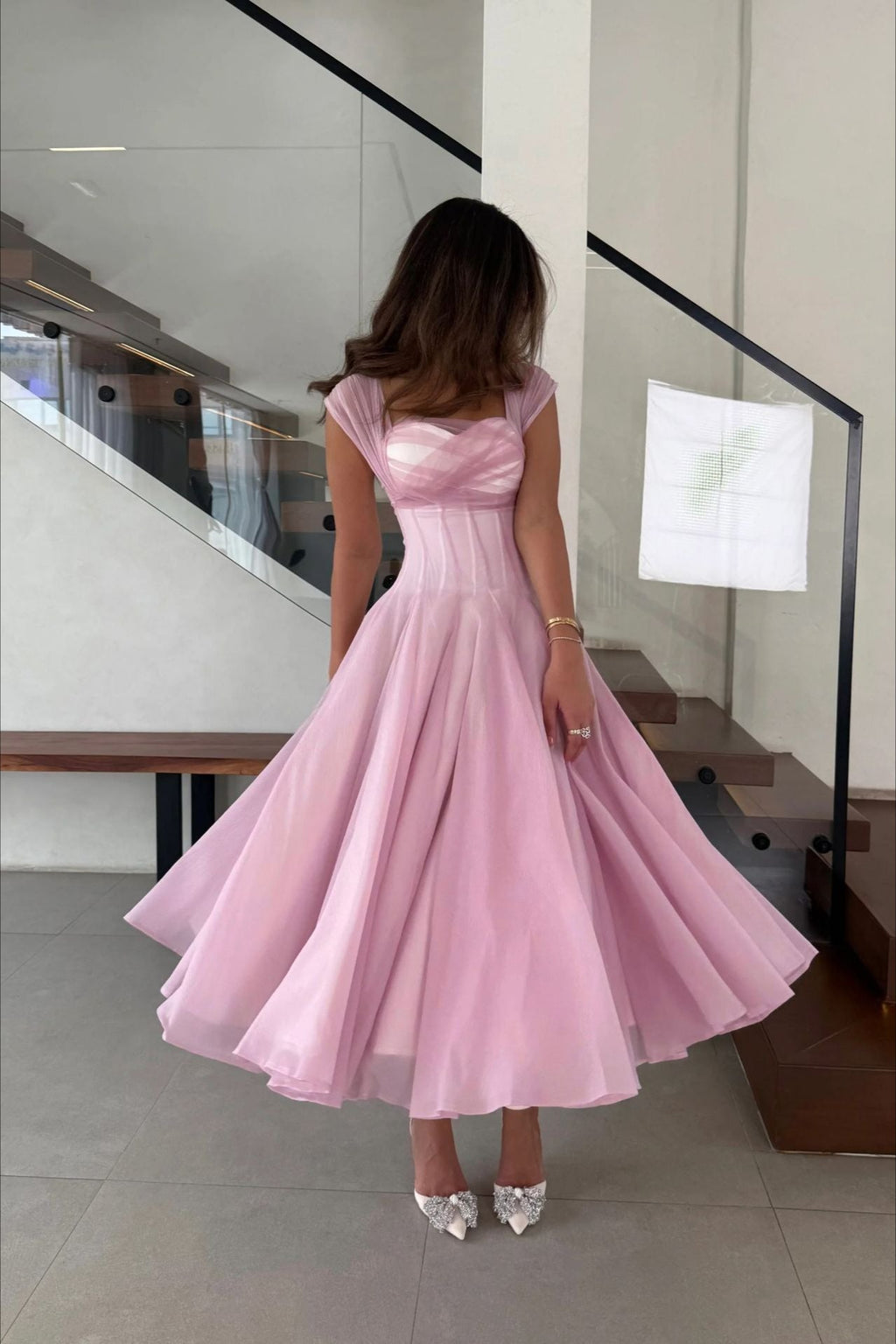 Soft Mesh Waist Flared Prom Dress image 2