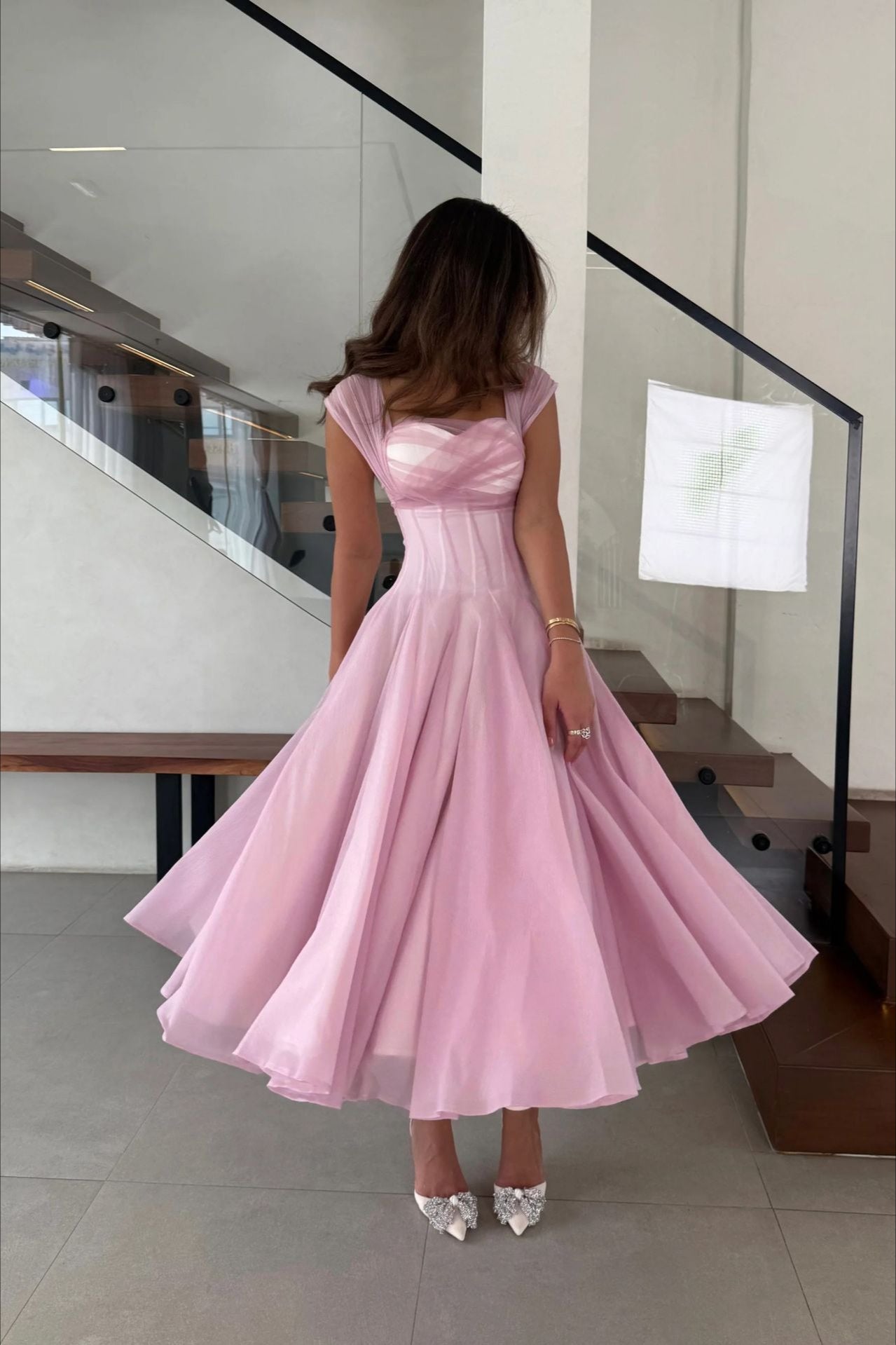 Soft Mesh Waist Flared Prom Dress image 2
