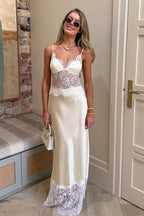 Elegant Sexy Deep V Sheer Lace Patchwork Maxi Dress image 2