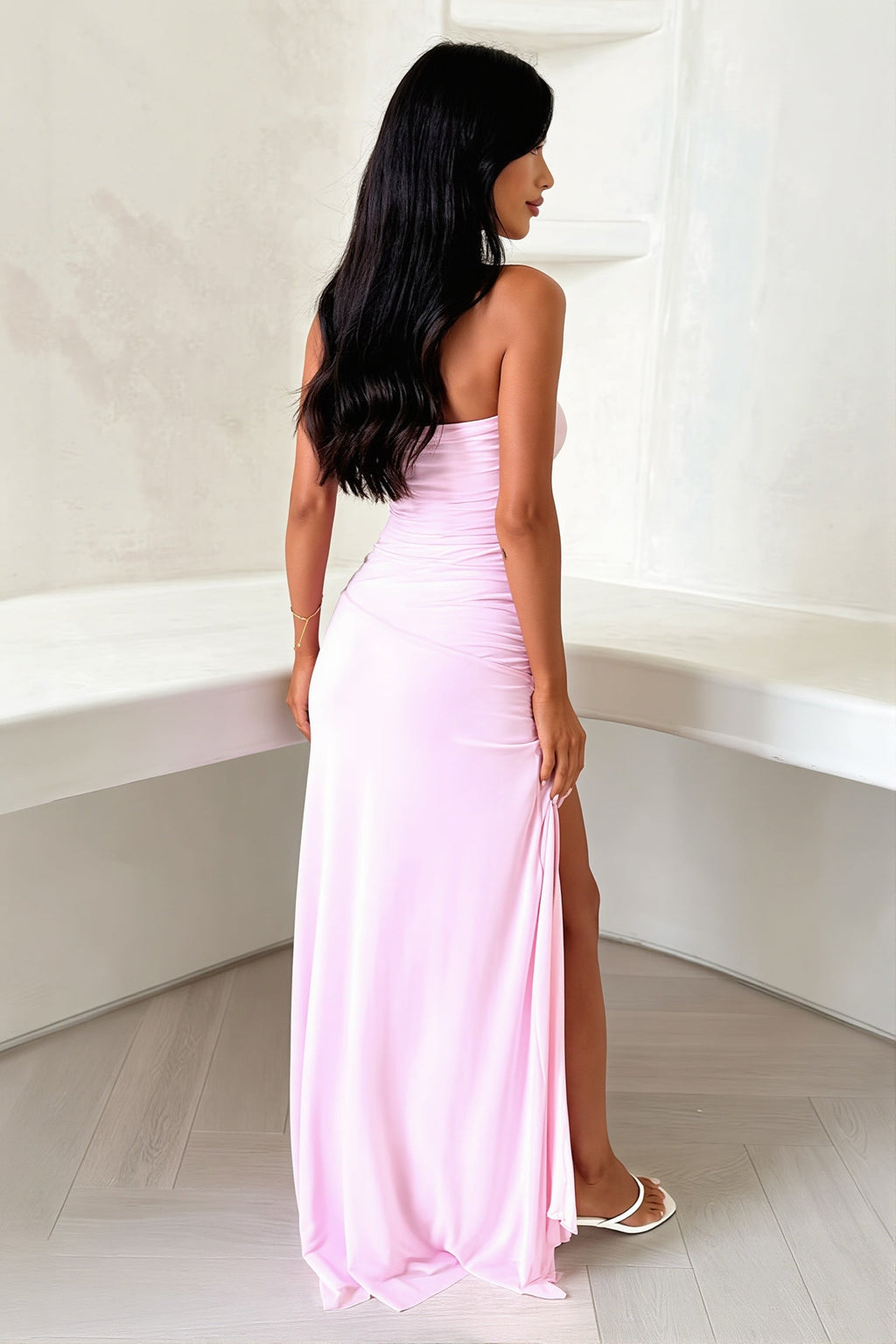 Solid Bandeau Slit Maxi Dress image 3