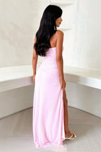 Solid Bandeau Slit Maxi Dress image 3