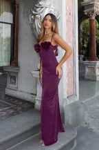 Rose Floral Elegant Backless Satin Cami Maxi Dress image 3
