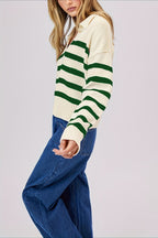 Striped Wool Collar V-Neck Sweater image 8