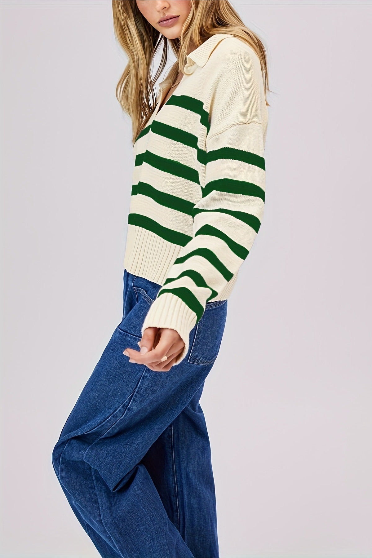 Striped Wool Collar V-Neck Sweater image 15
