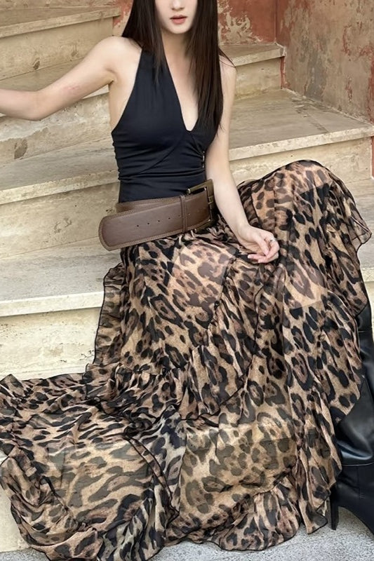 Y2K Leopard Print High-Waisted Loose Fit Skirt image 2