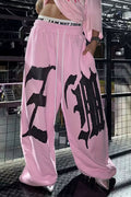 Drapey Letter Graphic Drawcord Curved Sweat Pants image 2