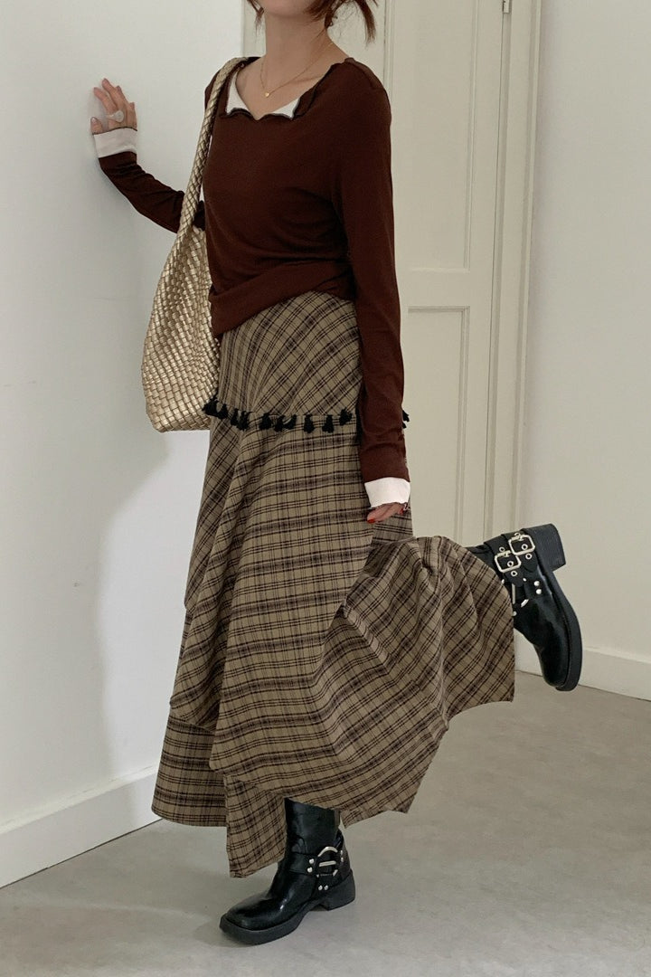 Vintage Asymmetrical Plaid Maxi Skirt image 4