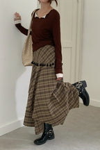 Vintage Asymmetrical Plaid Maxi Skirt image 4