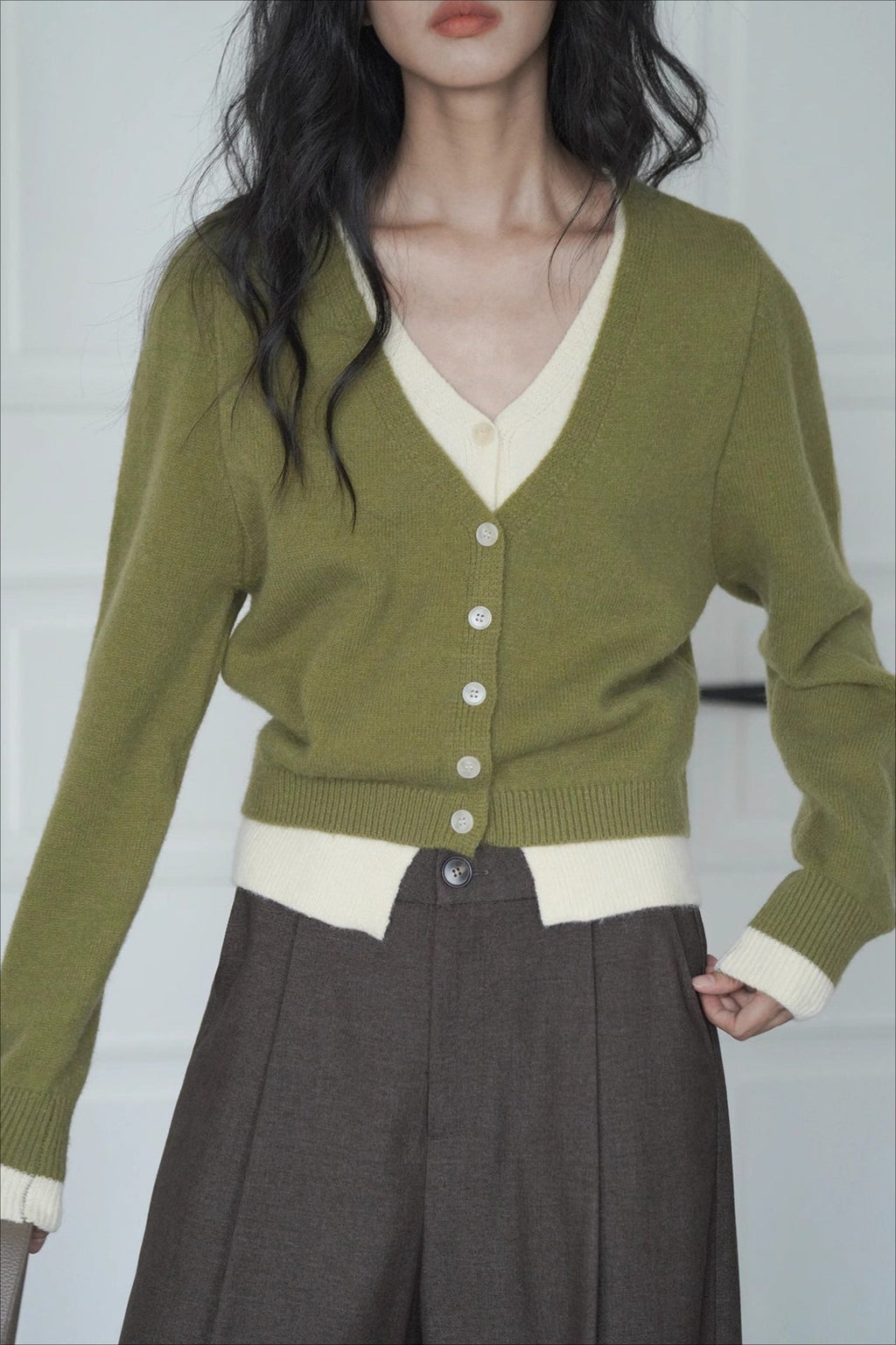 Green Two-Layer Knit Cardigan image 3