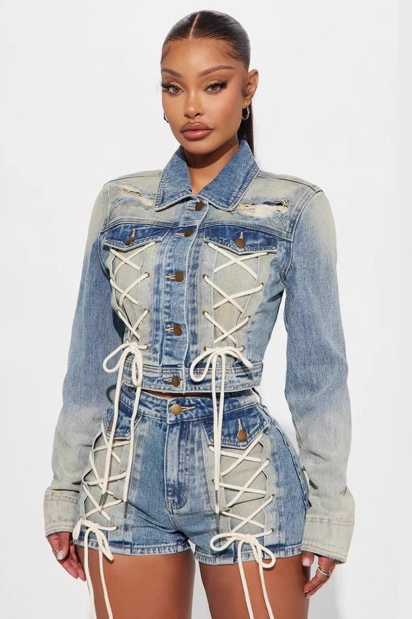 Trendy Jacket Two Piece Shorts Set image 3