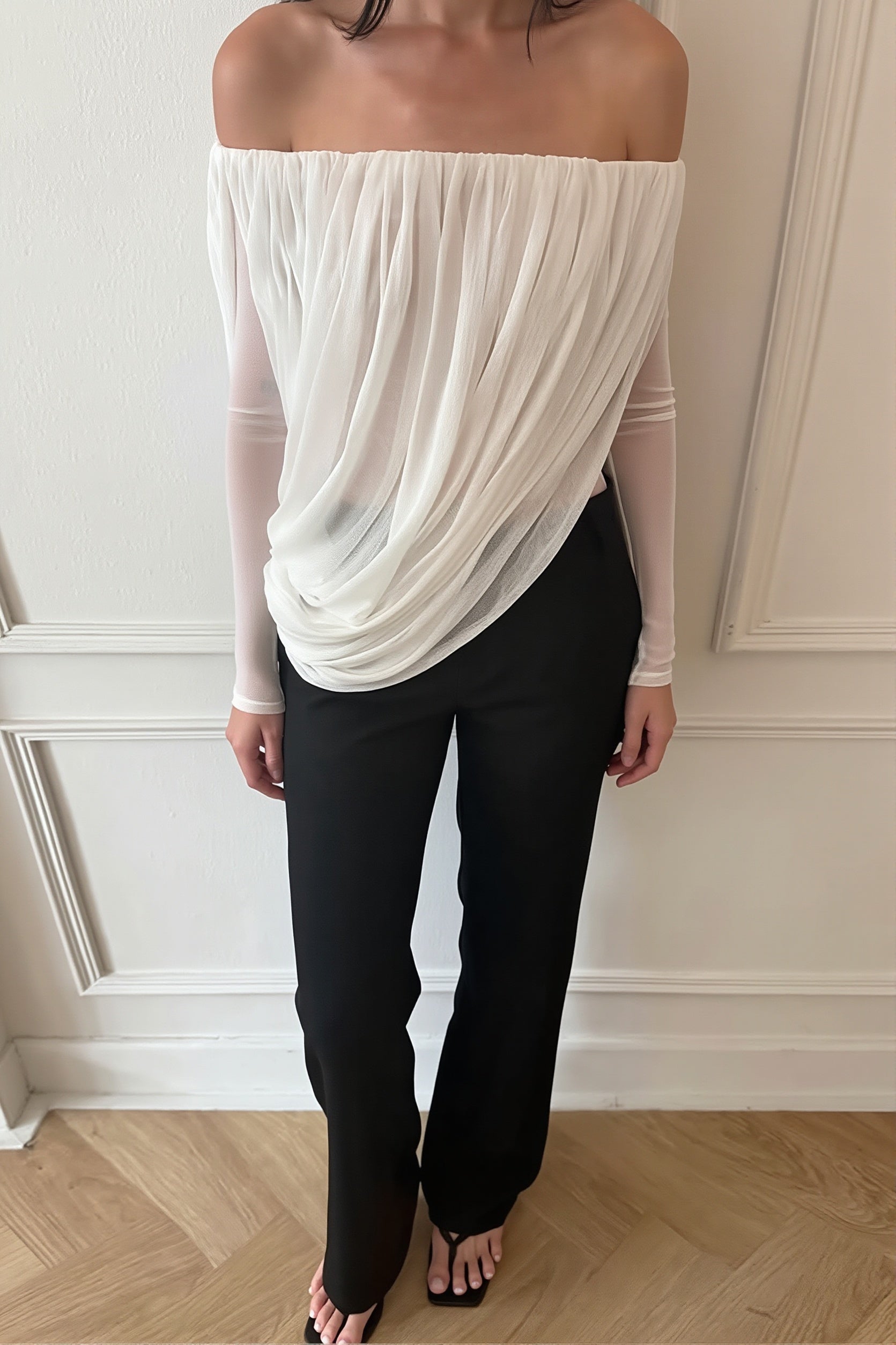 Off Shoulder Long Sleeve Ruched Strapless Sexy Blouse image 1