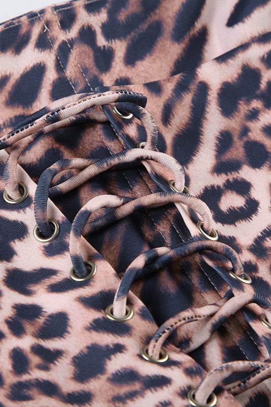 Strapless Leopard Lace Up Crop Top image 5
