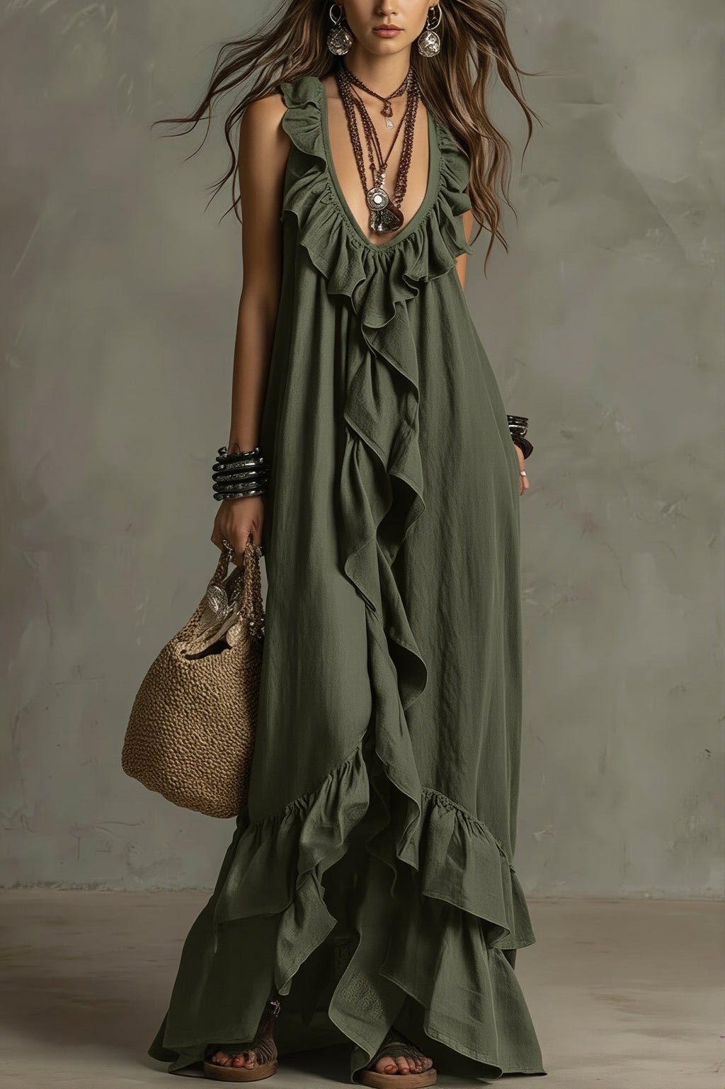 Ruffle Sleeveless Casual Long Boho Dress image 4