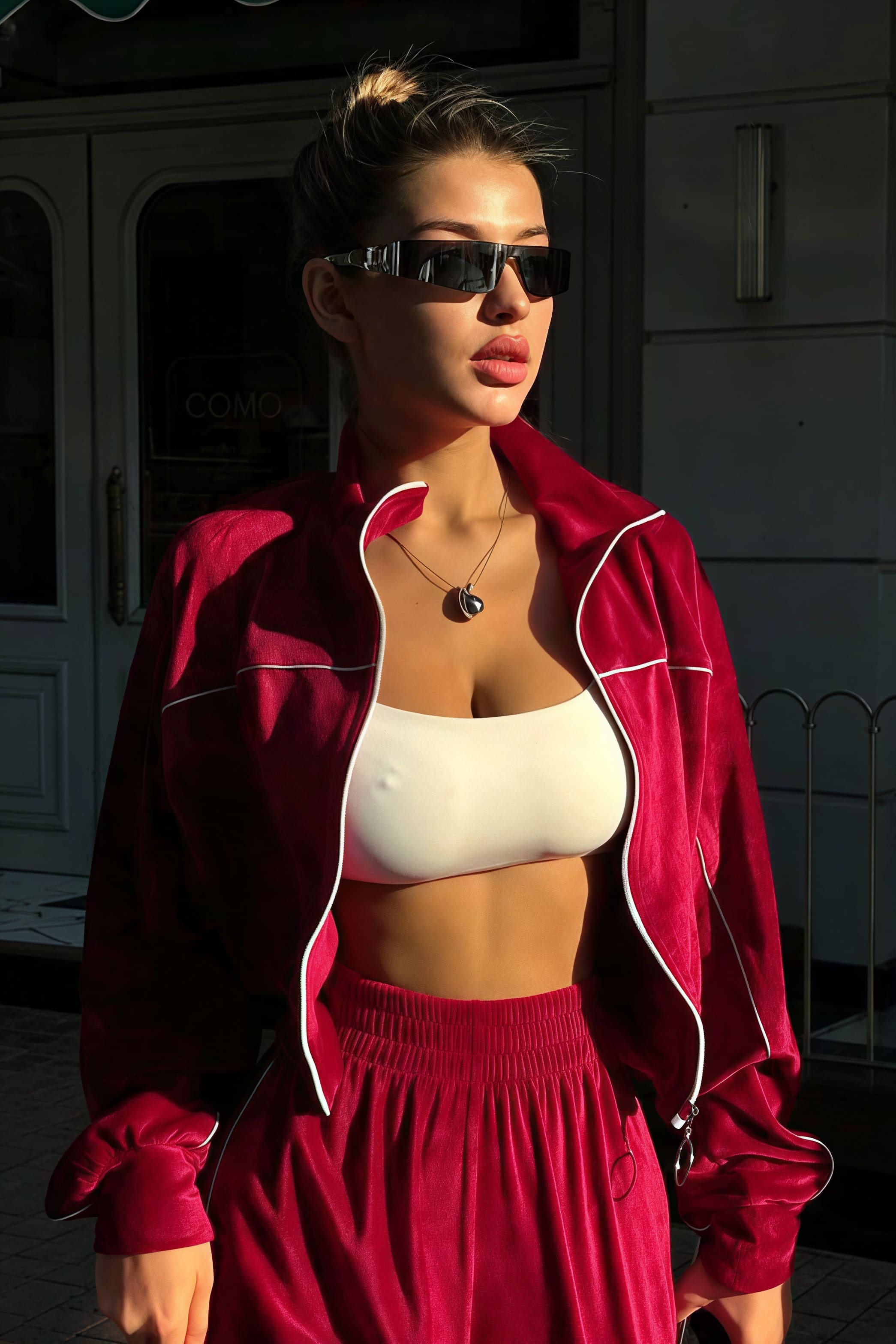 Athletic Velvet Collar Zipper Long Sleeve Two Piece Set image 5