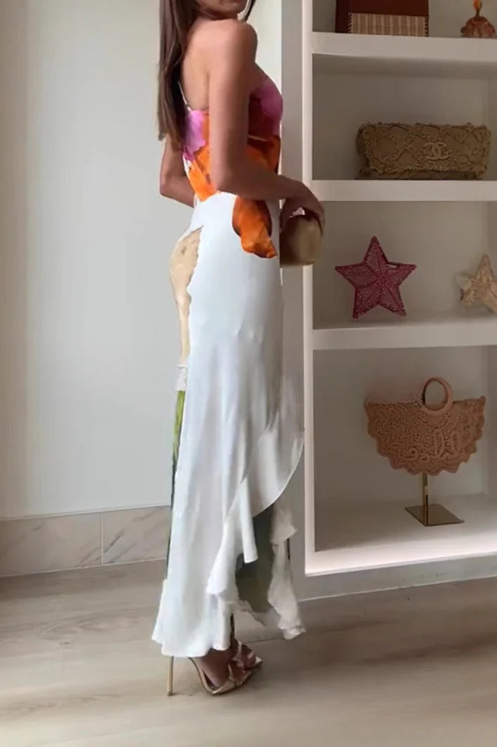 Ruffled One-Shoulder Flowing Suspender Maxi Dress image 2