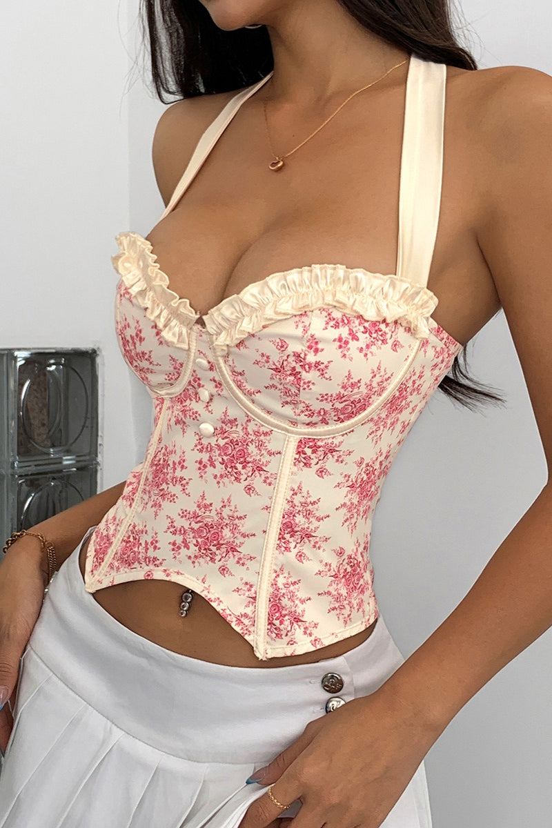 Sexy Ruffle Print Halter Bustier  Halter Top image 8