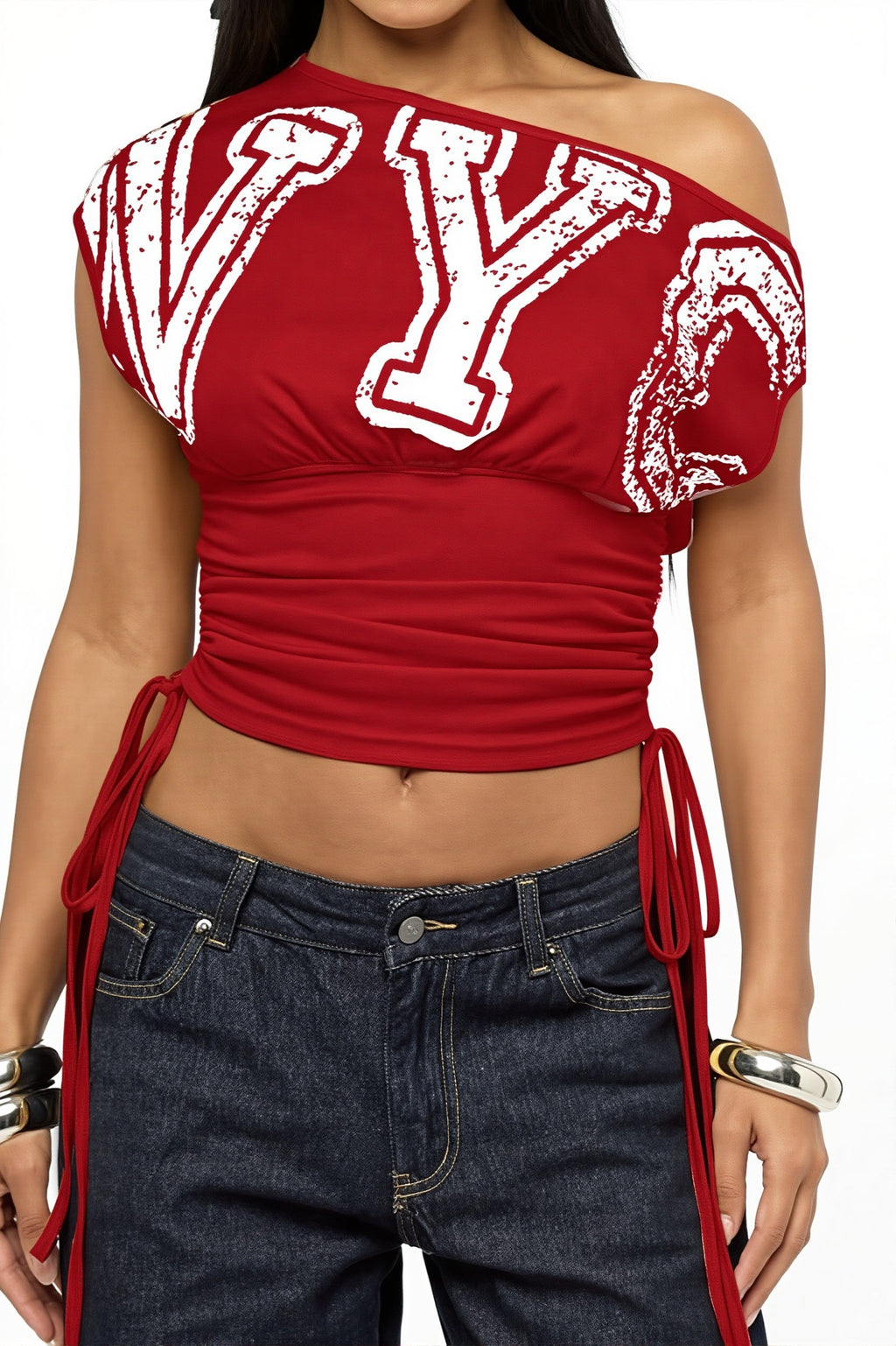 Shoulder Cutout Ruched Letter T-shirt image 5