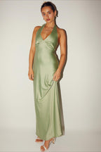 Elegant Solid V Neck Slim Maxi Dress image 1