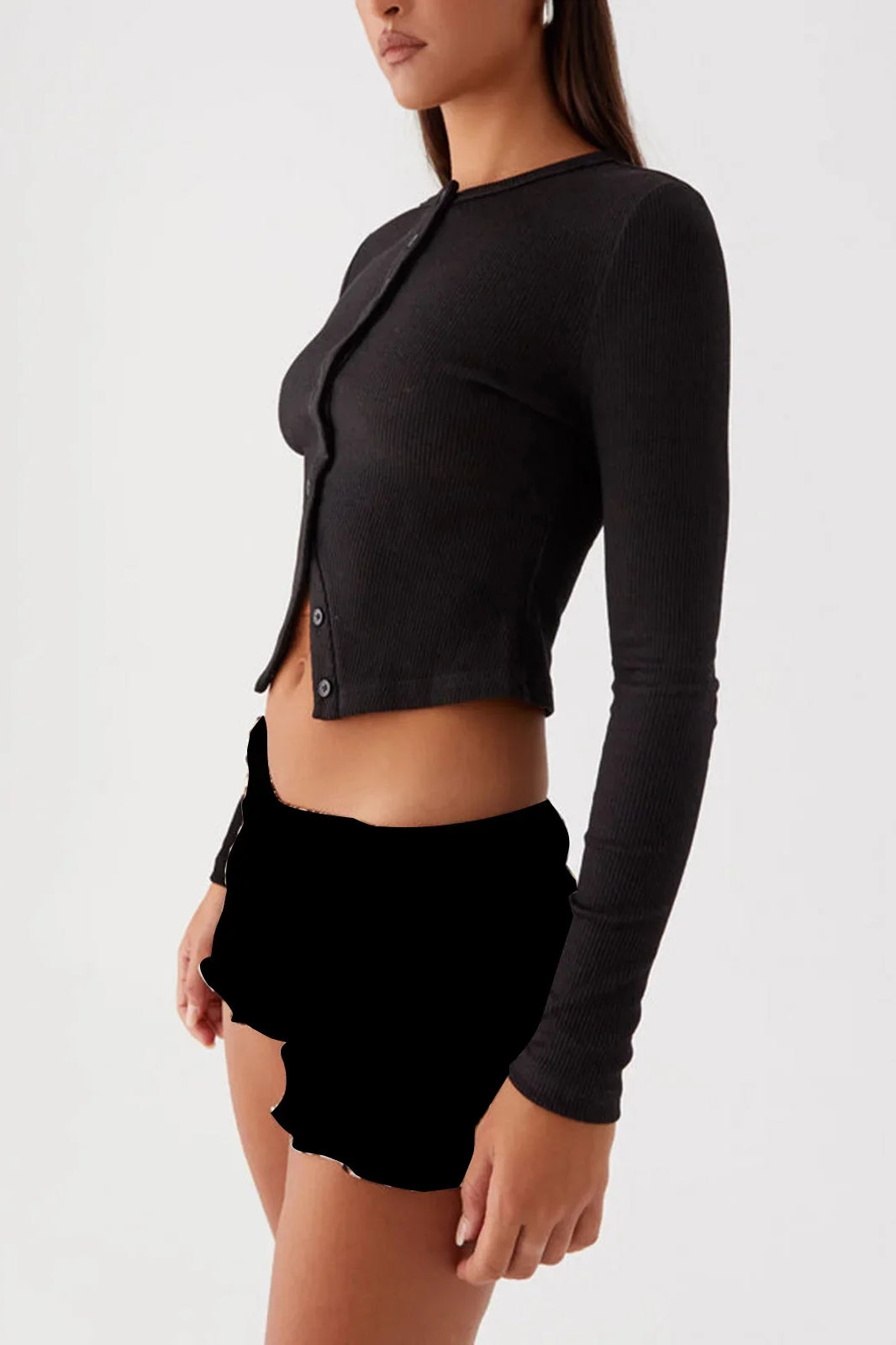 Knit Ribbed Button Front Crop Cardigan image 5